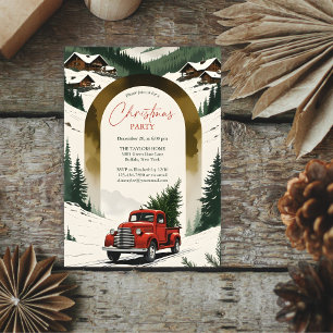 Invitación Fiesta de Navidad con Camioneta Roja Vintage en el