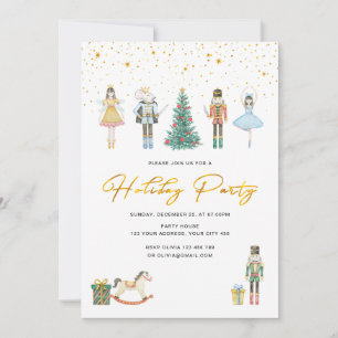 Invitación Fiesta de Navidad con Cascanueces con Hoja de Oro