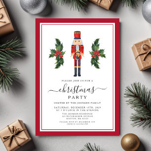 Invitación Fiesta de Navidad con Cascanueces Rojo Festivo