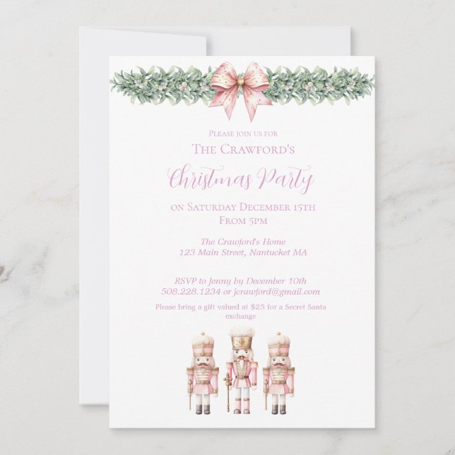 Invitación Fiesta de Navidad con Cascanueces Rosa (Anverso)