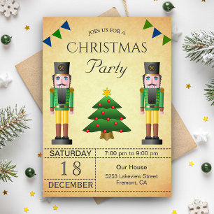 Invitación Fiesta de Navidad con cascanueces verde vintage