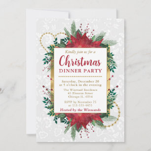 Invitación Fiesta de Navidad con Cena de Nochebuena y Flor de