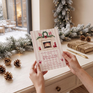 Invitación Fiesta de Navidad con Chimenea Acogedora en Acuare