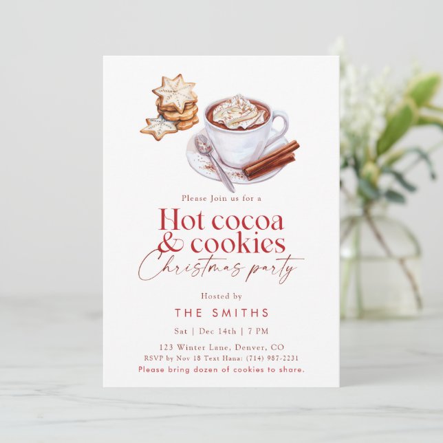 Invitación Fiesta de Navidad con Chocolate Caliente y Galleta (Anverso de pie)