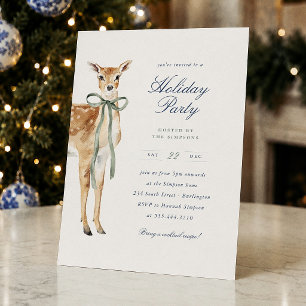 Invitación Fiesta de Navidad con Ciervo de Raya Azul Elegante