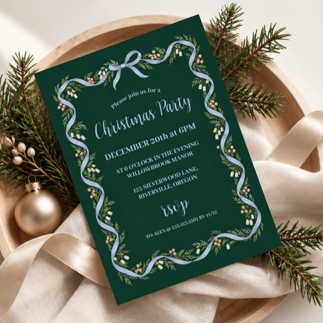 Invitación Fiesta de Navidad con Cinta Azul (Subido por el creador)