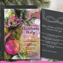 Invitación Fiesta de Navidad con cinta rosa vibrante y atrevi