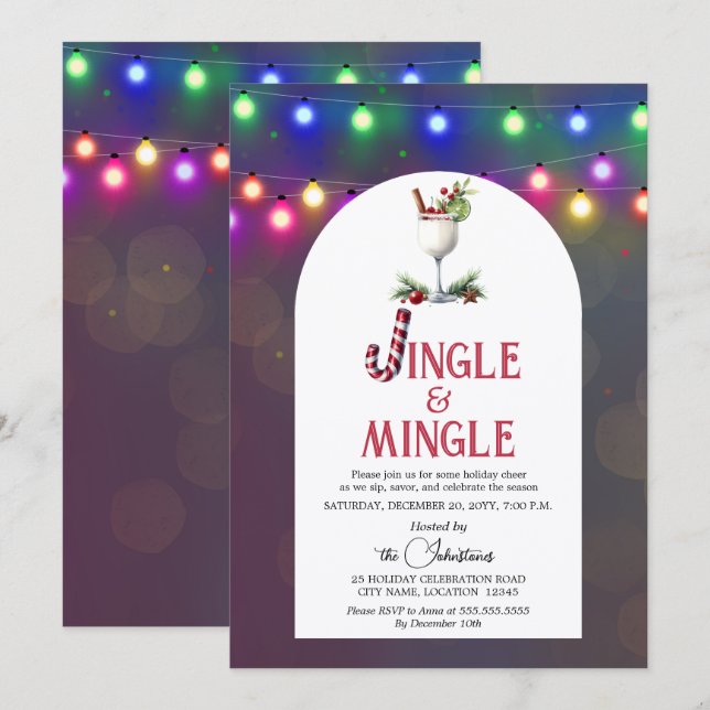 Invitación Fiesta de Navidad con Cóctel de Campanas y Reunión (Anverso / Reverso)