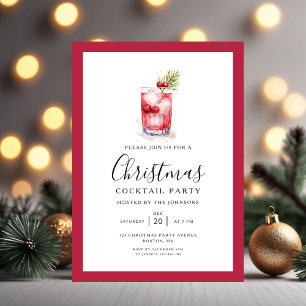 Invitación Fiesta de Navidad con cóctel elegante de vacacione