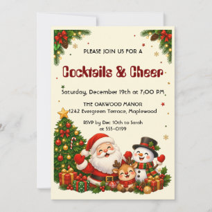 Invitación Fiesta de Navidad con cócteles y alegría de Santa 