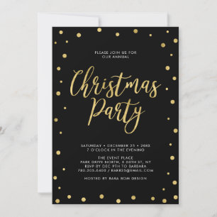 Invitación Fiesta de Navidad con Confeti Chic Dorado y Negro
