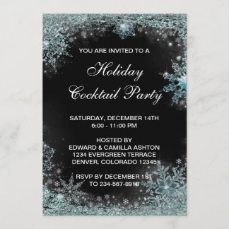 Invitación Fiesta de Navidad con copo de nieve azul teal negr