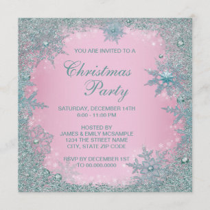 Invitación Fiesta de Navidad con Copo de Nieve Azul Turquesa