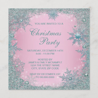 Invitación Fiesta de Navidad con Copo de Nieve Azul Turquesa 