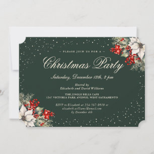 Invitación Fiesta de Navidad con copo de nieve botánico verde