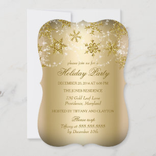 Invitación Fiesta de Navidad con copo de nieve con brillo dor