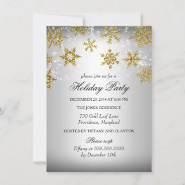 Invitación Fiesta de Navidad con copo de nieve de plata y oro