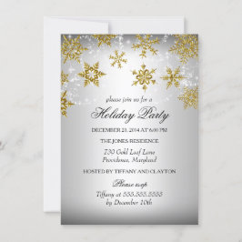Invitación Fiesta de Navidad con copo de nieve de plata y oro