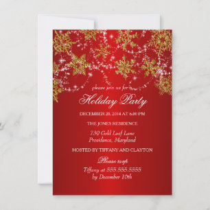 Invitación Fiesta de Navidad con copo de nieve dorado y rojo