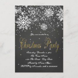 Invitación Fiesta de Navidad con copo de nieve en pizarra dor