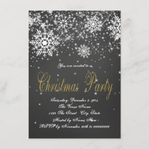 Invitación Fiesta de Navidad con copo de nieve en pizarra dor