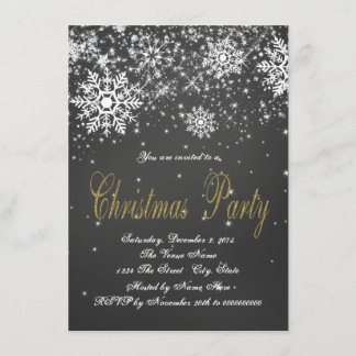Invitación Fiesta de Navidad con copo de nieve en pizarra dor