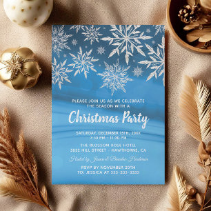 Invitación Fiesta de Navidad con Copo de Nieve Invernal Azul