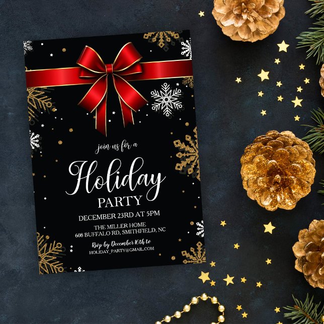 Invitación Fiesta de Navidad con copo de nieve y lazo rojo (Subido por el creador)