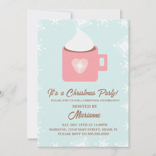 Invitación Fiesta de Navidad con Copos de Nieve de Chocolate  (Anverso)