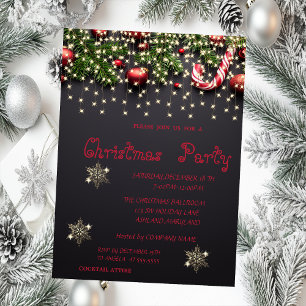 Invitación Fiesta de Navidad con copos de nieve, dulces y luc