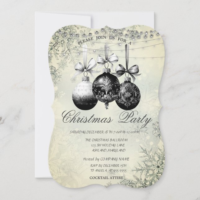 Invitación Fiesta de Navidad con copos de nieve elegantes, lu (Anverso)