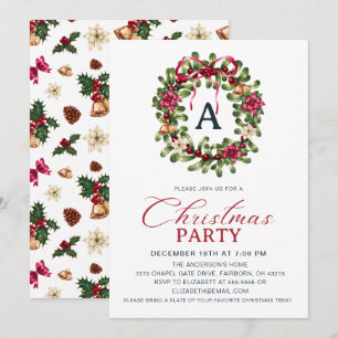 Invitación Fiesta de Navidad con Corona de Acebo con Acuarela