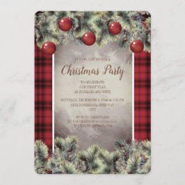 Invitación Fiesta de Navidad con cuadros rústicos de Búfalo e
