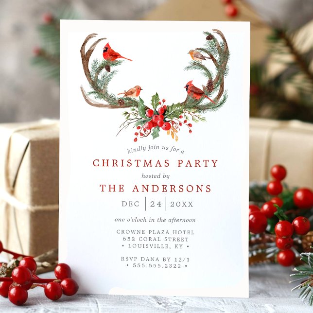 Invitación Fiesta de Navidad con Cuernos de Ave Cardenal en A (Subido por el creador)