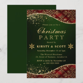 Invitación Fiesta de Navidad con Damasco de Purpurina Rojo, V
