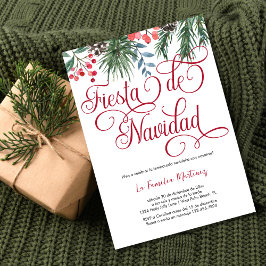 Invitación Fiesta de Navidad con elegante pino rojo guión esp