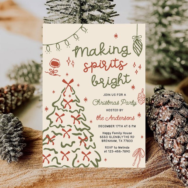 Invitación Fiesta de Navidad con Espíritu Brillante Dibujada  (Subido por el creador)