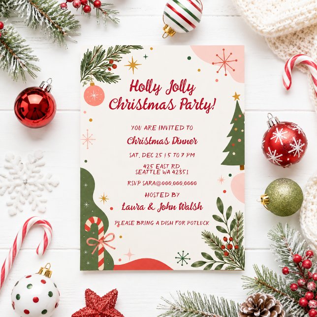 Invitación Fiesta de Navidad con estilo retro adorable (retro holiday invitation
)