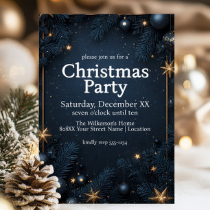 Invitación Fiesta de Navidad con Estrellas Doradas Glamurosas