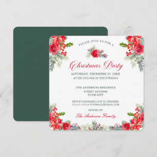 Invitación Fiesta de Navidad con flores de acuarela elegante