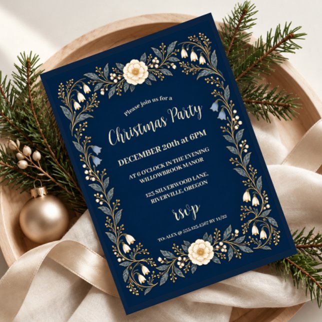 Invitación Fiesta de Navidad con Flores Elegantes (Subido por el creador)