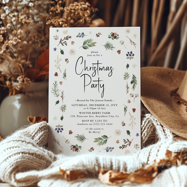 Invitación Fiesta de Navidad con Foliaje de Invierno en Acuar (Subido por el creador)