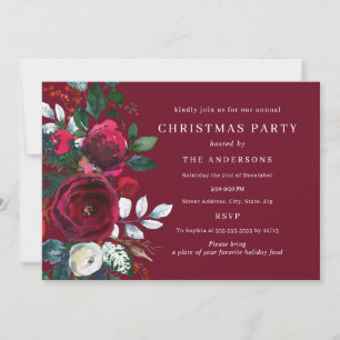 Invitación Fiesta de Navidad con Follaje de Invierno Borgoña