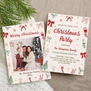 Invitación Fiesta de Navidad con Foto Dibujada a Mano