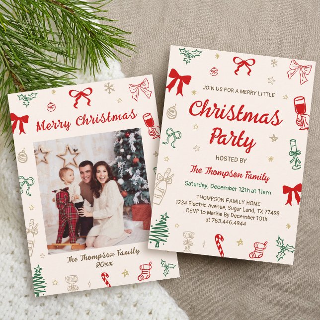 Invitación Fiesta de Navidad con Foto Dibujada a Mano (Subido por el creador)