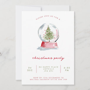 Invitación Fiesta de Navidad con Globo de Nieve de Acuarela M