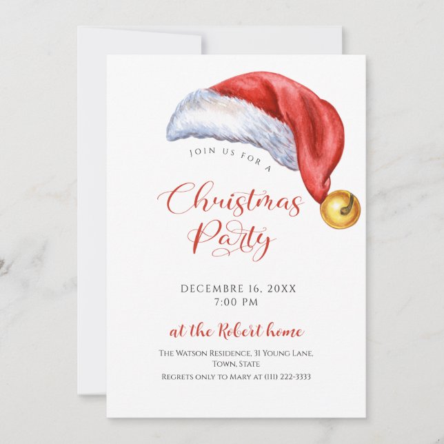Invitación Fiesta de Navidad con Gorro de Santa (Anverso)