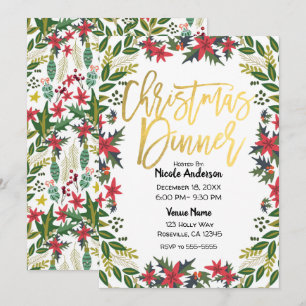 Invitación Fiesta de Navidad con guión dorado floral rústica