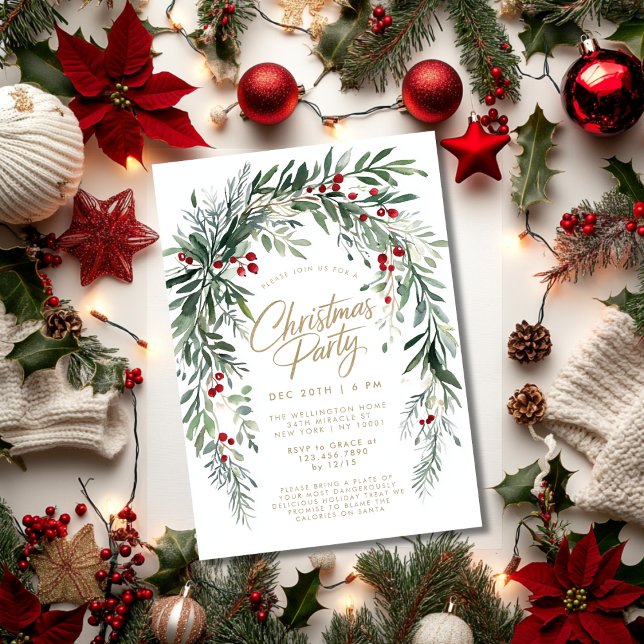Invitación Fiesta de Navidad con Guión Moderno de Bayas de In (Subido por el creador)