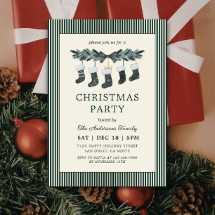 Invitación Fiesta de Navidad con guirnalda elegante verde ray